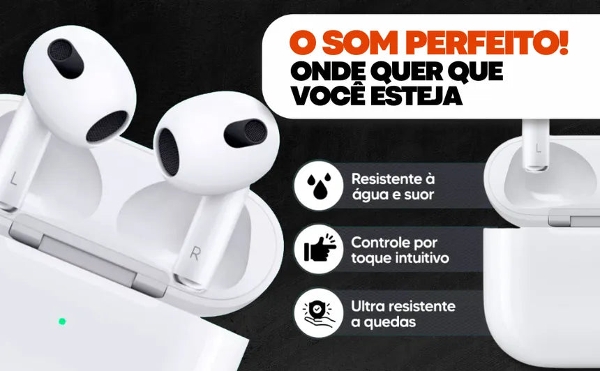 Fone De Ouvido Sem Fio Bluetooth 5.3 Compatível iPhone Android Com Microfone e Redução de Ruído Wireless Academia Corrida Musicas Graves Potentes Controle Touch,À Prova D'água HiFi Branco