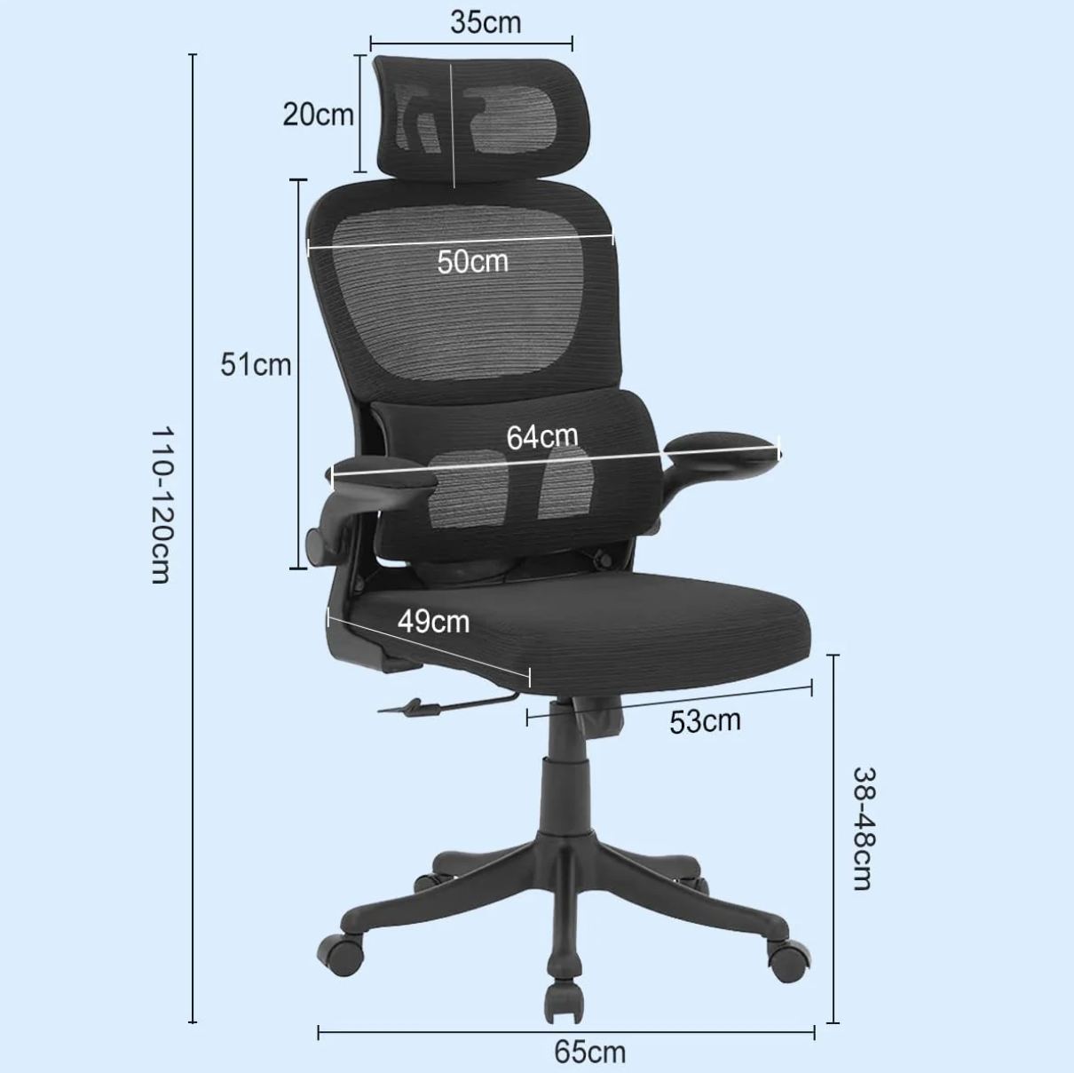 Cadeira de escritório, design ergonômico com suporte lombar independente, malha respirável e encosto de cabeça ajustável (Preto)