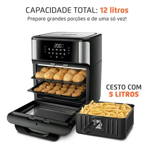 Fritadeira Forno 12L Preto/Inox, 2000W, 110V - AFO-12L-BI