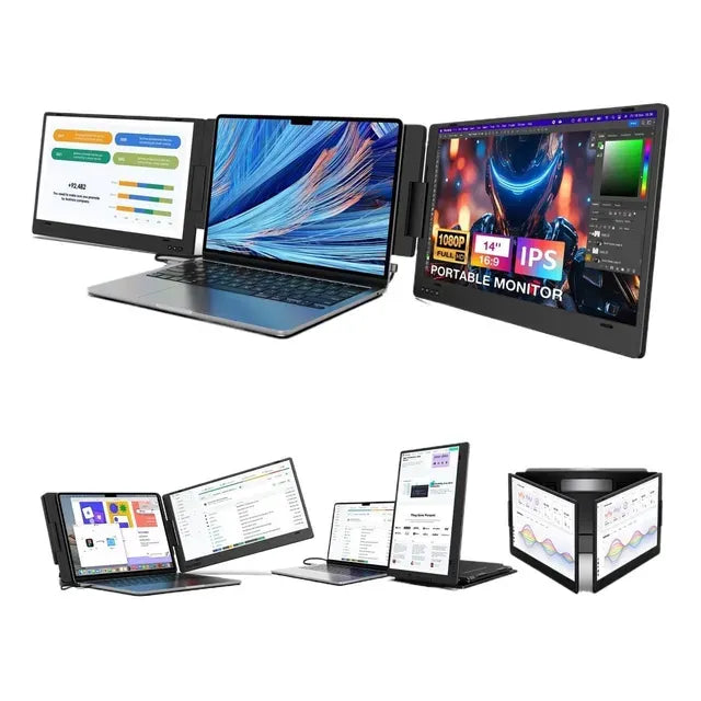 Monitor portátil para laptop, tela IPS Full HD de 12 polegadas da TeamGee, extensor de tela de monitor triplo duplo, plugue e Play HDMI/USB-A/tipo-C para Windows, Chrome e Mac, serve
