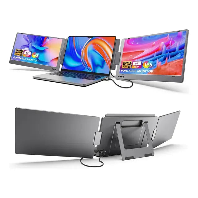 Monitor portátil para laptop, tela IPS Full HD de 12 polegadas da TeamGee, extensor de tela de monitor triplo duplo, plugue e Play HDMI/USB-A/tipo-C para Windows, Chrome e Mac, serve