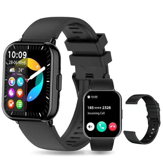 Smartwatch Relógio Inteligente, Tela HD de 1,83" Relógio Fitness com Alexa, 120 Esportes, Frequência Cardíaca e Monitoramento do Sono, IP68 à rova d'água, Compatível com Android iOS, 2 Pulseiras Preto
