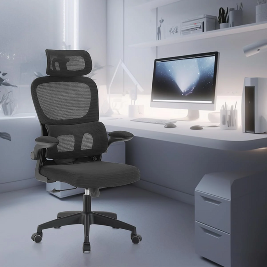 Cadeira de escritório, design ergonômico com suporte lombar independente, malha respirável e encosto de cabeça ajustável (Preto)
